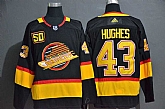 Canucks 43 Quinn Hughes Black 50th Season Adidas Jersey,baseball caps,new era cap wholesale,wholesale hats